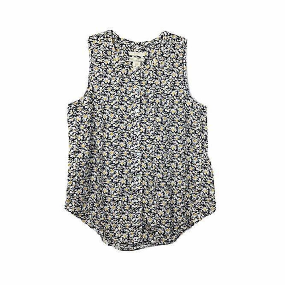 New - Cynthia Rowley Top Size M 100% Linen Daisy Floral Button Sleeveless